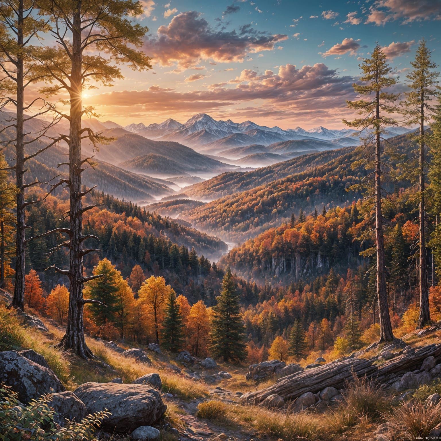 Fantastical Fall Sunset in Intricate Matte Painting Style