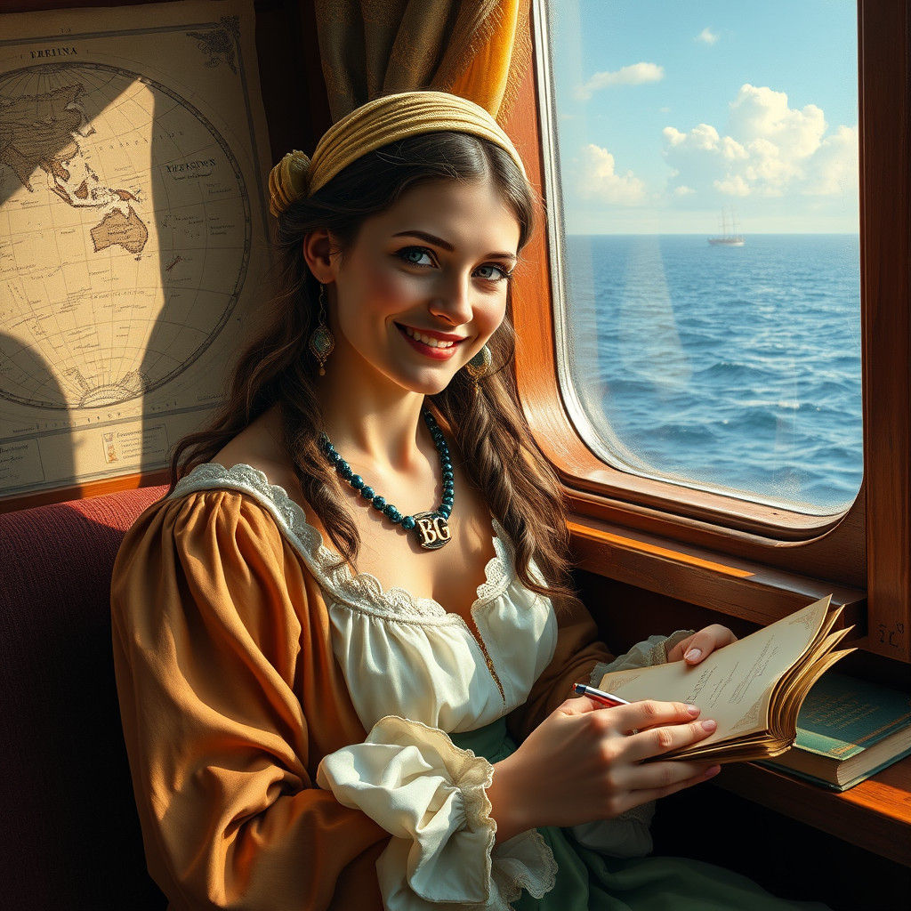 Enchanting Mediterranean Maiden in Vintage Nautical Setting