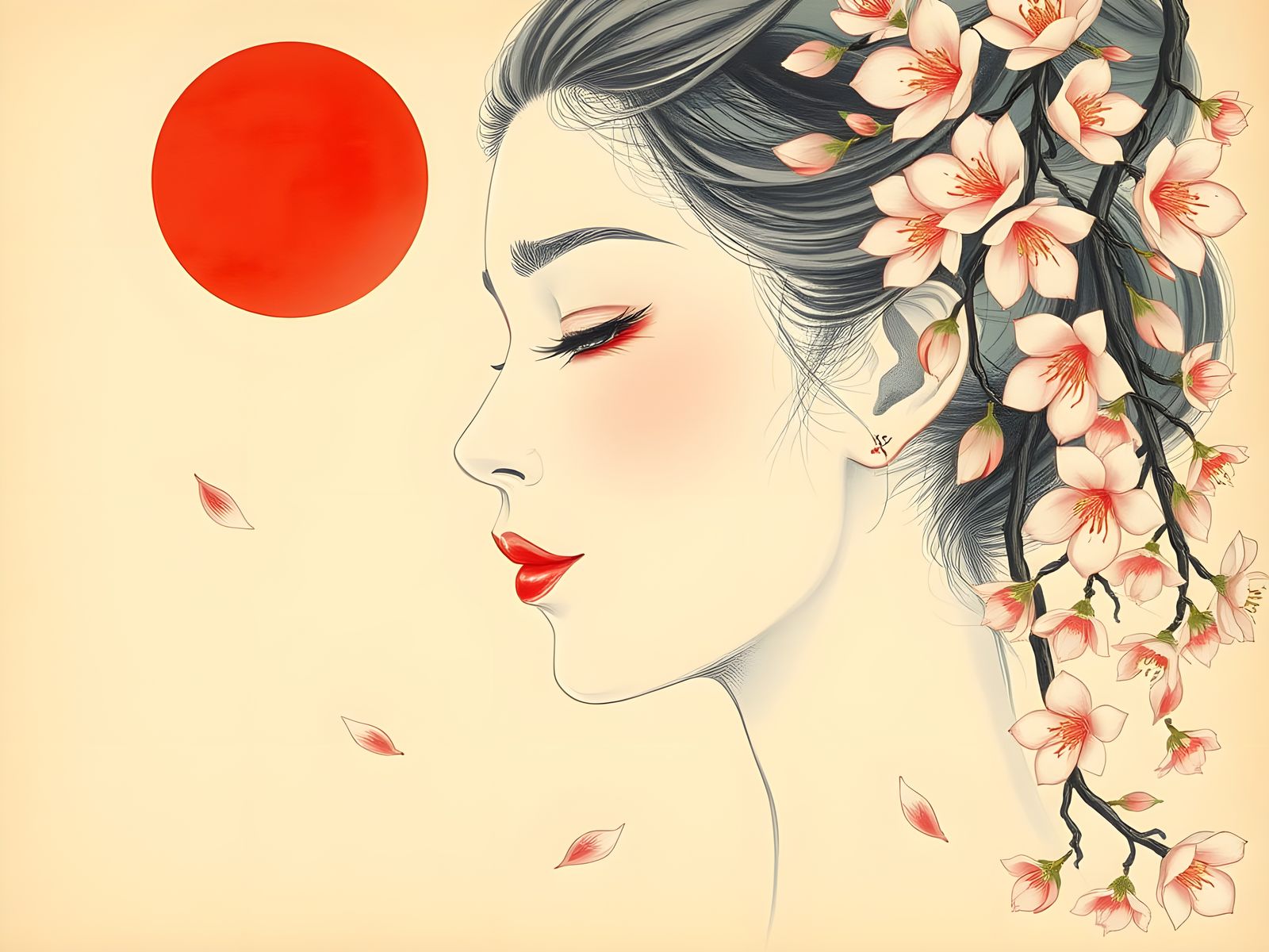 Japanese Beauty in a Blossoming Cherry Field