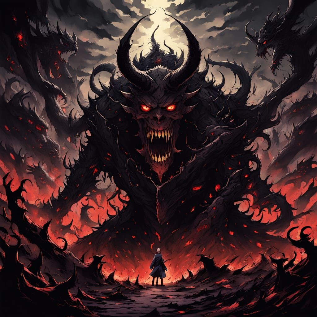Terrifying Demon in Dark Fantasy Anime Style