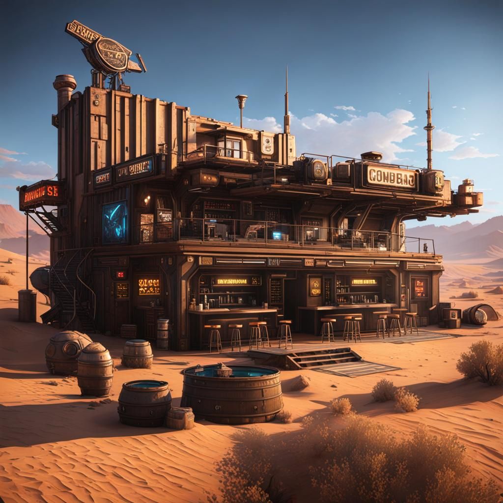 Neon Dreams in the Desert Mining Outpost