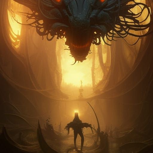 Dark Fantasy Dragon Masterpiece in Vibrant Purple and Yellow