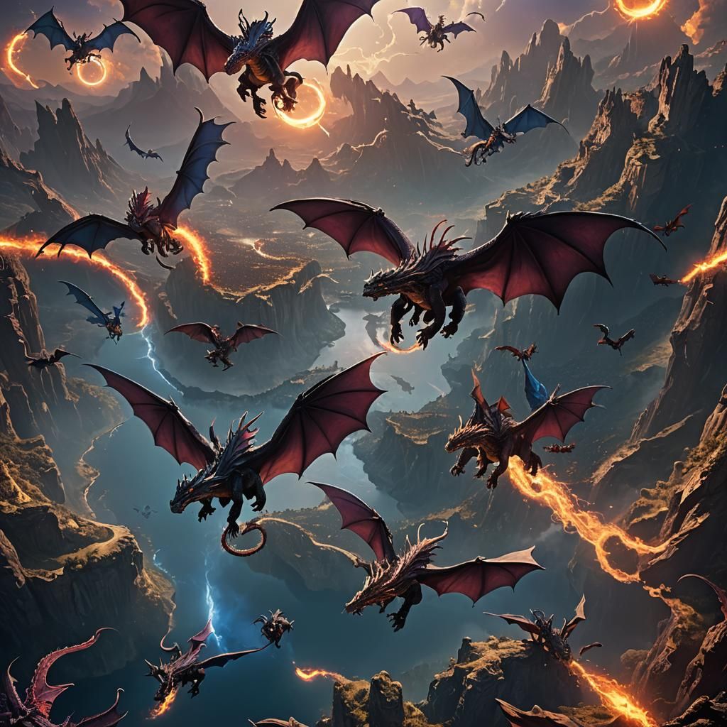 Ethereal Dragons Soar Amidst Celestial Eclipse in Fantasy Re...
