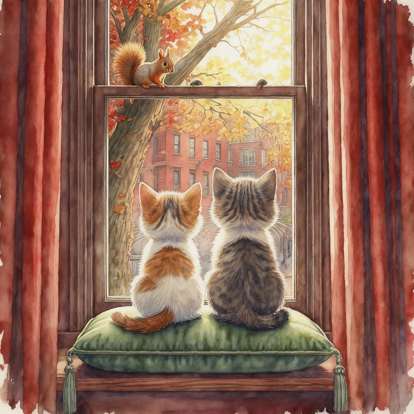 Chibi Kittens Gaze from Brooklyn Brownstone Window