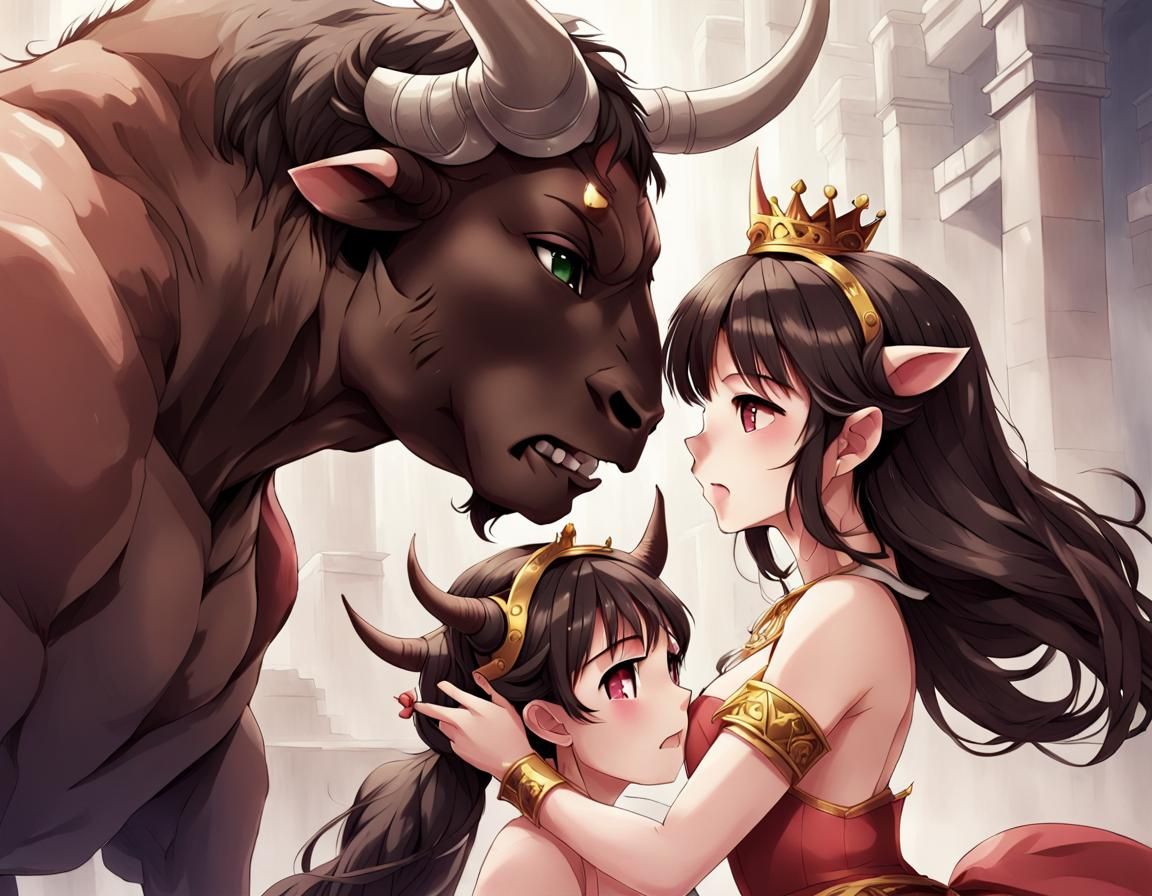 Princess Adores Mythical Minotaur in Anime-Inspired Art