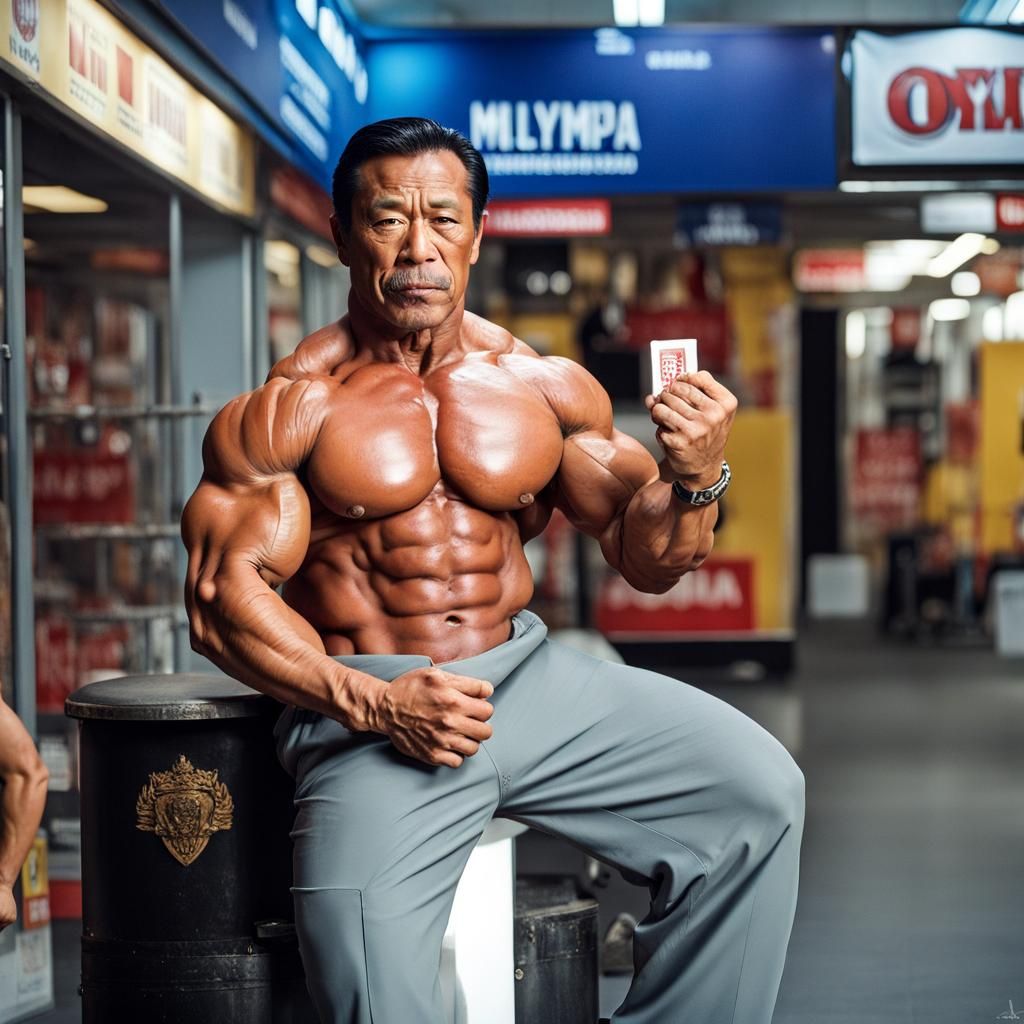 Hyperrealistic Muscular Man Smoking Cigarette