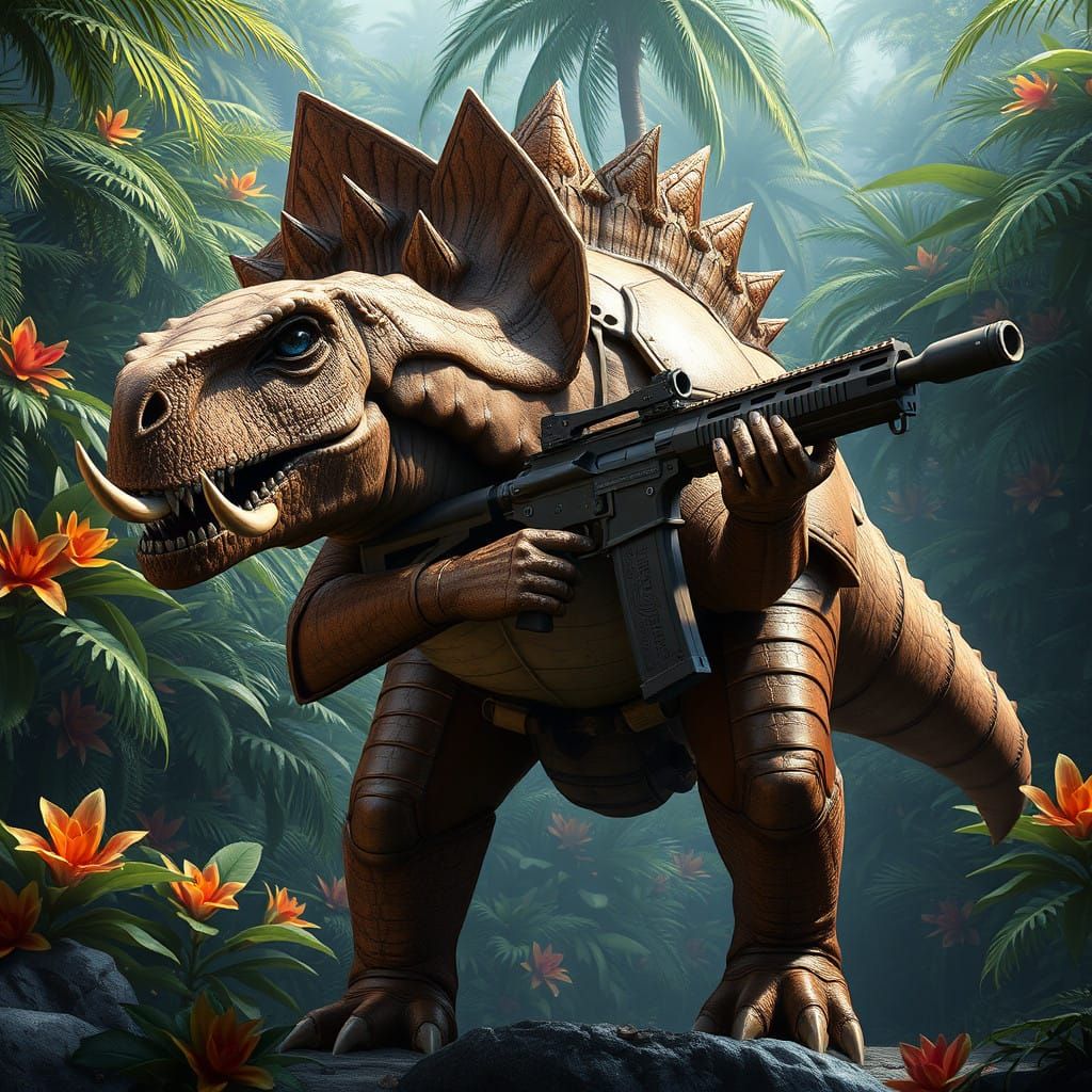 Bipedal Ankylosaurus in Ancient Futuristic Armor