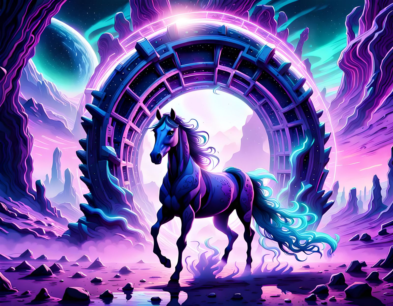 Horse in Interdimensional Portal on Alien Planet