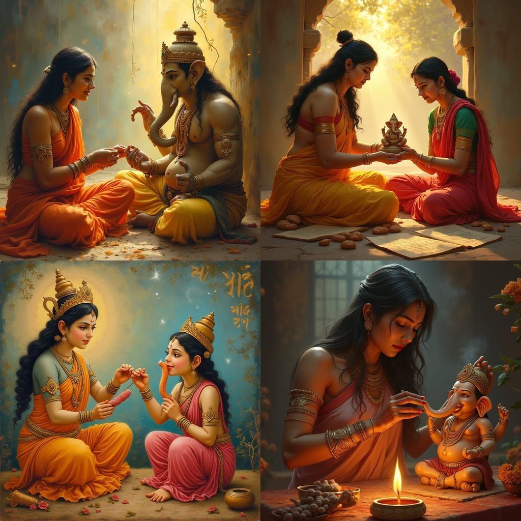 Parvati Creates Ganesha Statue with Sanskrit Chant