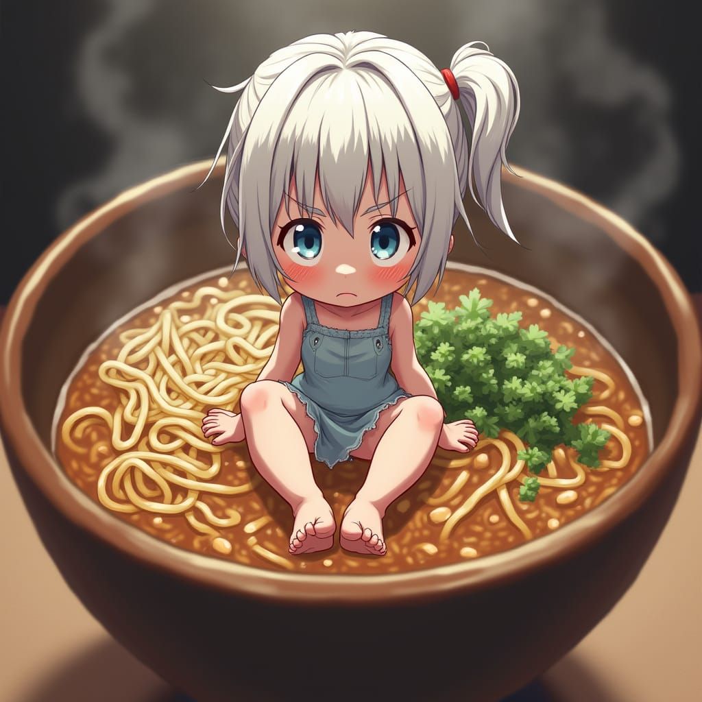 Tiny Girl in a Giant Ramen Bowl, Anime-Inspired