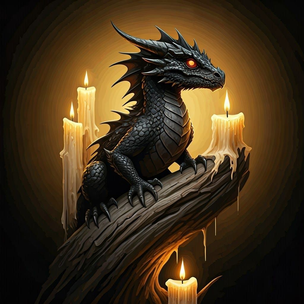 Dark Fantasy Black Dragon Wyrmling Portrait in a Frazetta-In...