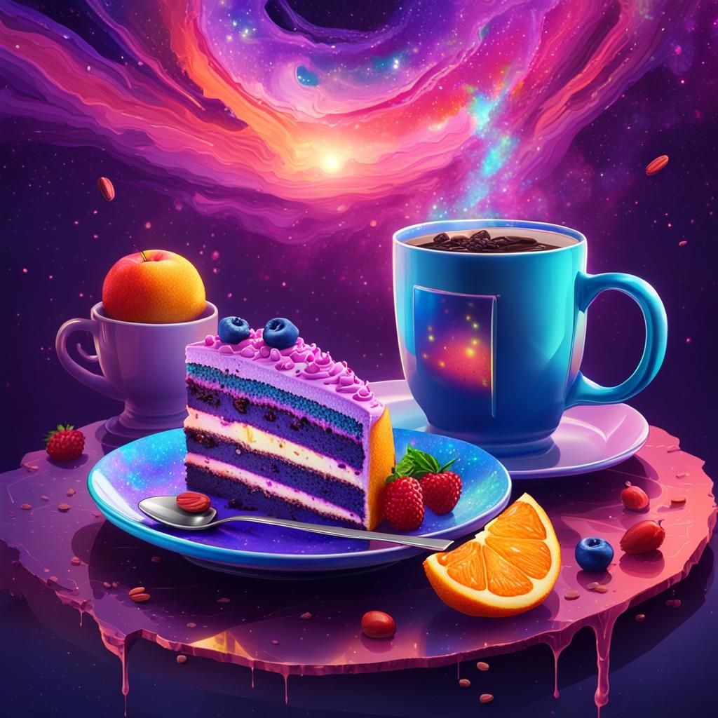 Purple Cosmic Cake Delight with Cosmic Coffee