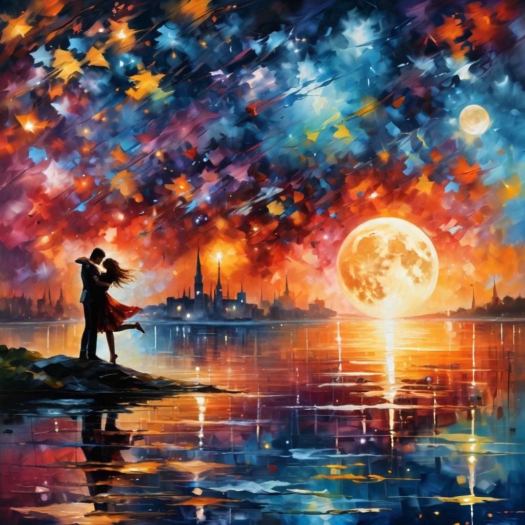 Neo-Impressionist Moonlit Waltz in Pointillist Style