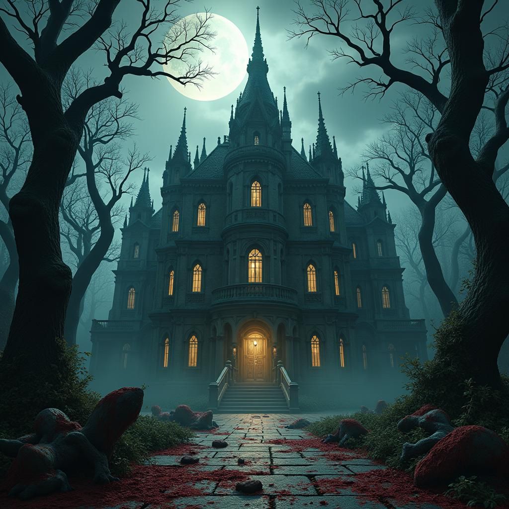 Macabre Mansion with Blood-Stained Grandeur