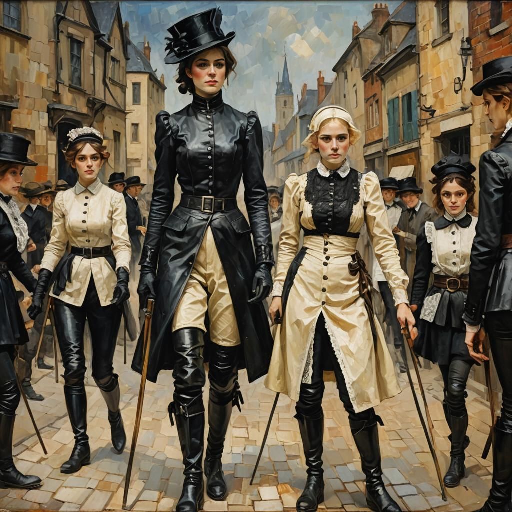 Expressionist Masterpiece: Women in Black Leather and Lace,....