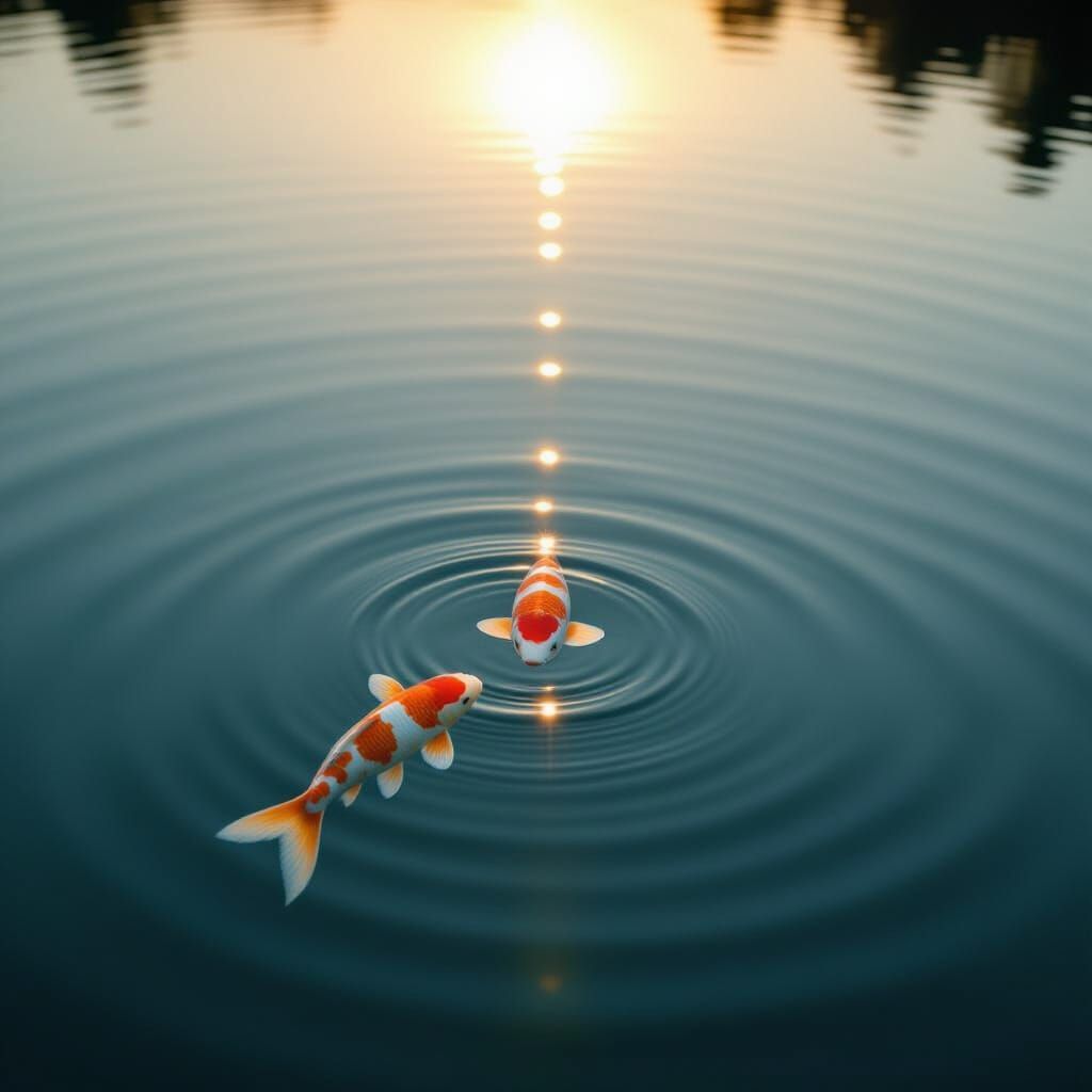 Moonlit Lake with Leaping Koi Fish: Cinematic Film Still