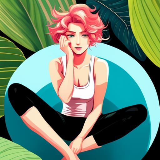Anime Girl in Perfect Yoga Ball Composition