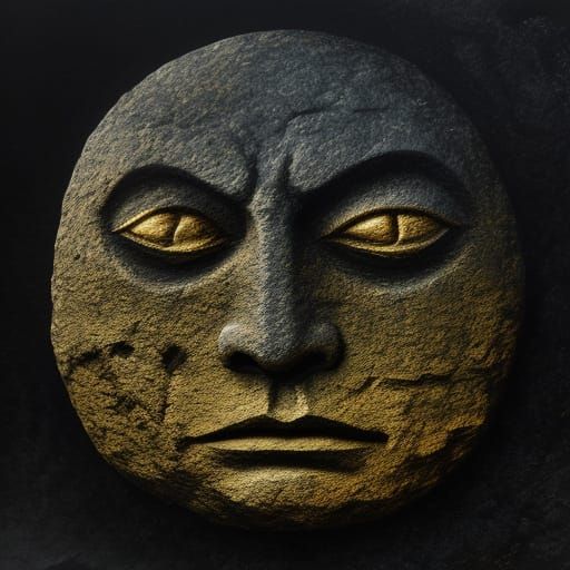 Angry Stone Face in Surrealist Oil Painting Style