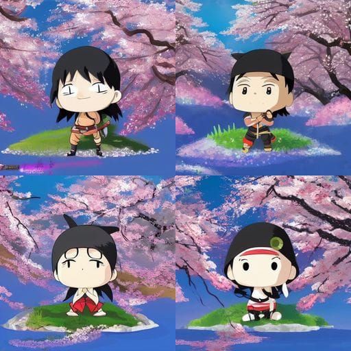 Chibi Ninja Among Cherry Blossoms in Ghibli Style