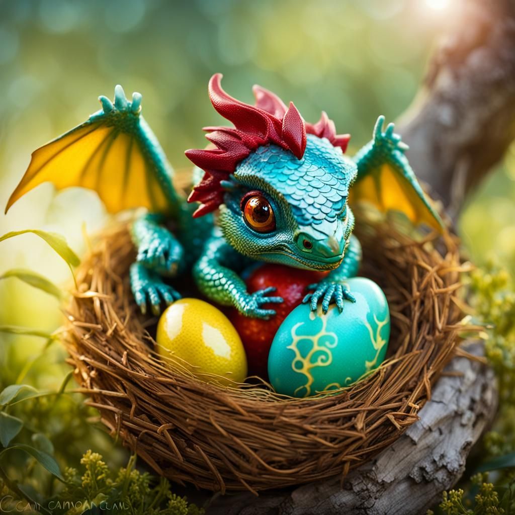 Dragon Hatchling in Vibrant Candy Apple Red and Robin Egg Bl...