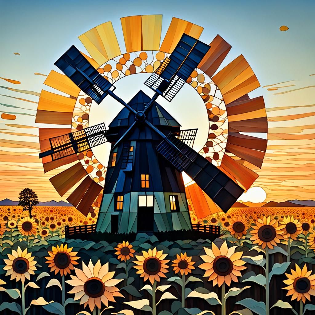 Windmill in a Radiant Sunflower Field