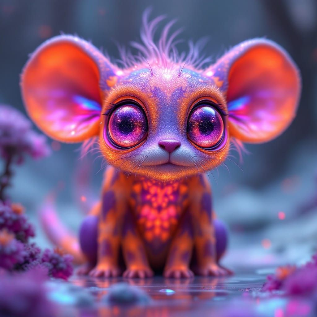 Enchanting Dream Creature with Vibrant Hues and Iridescent F...