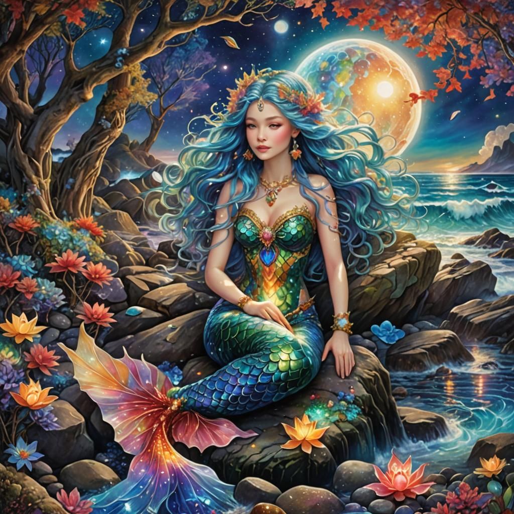Celestial Mermaid Siren in Ethereal Moonlight