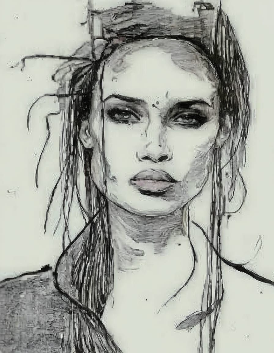 Goth Girl Portrait in High Contrast Impasto Style