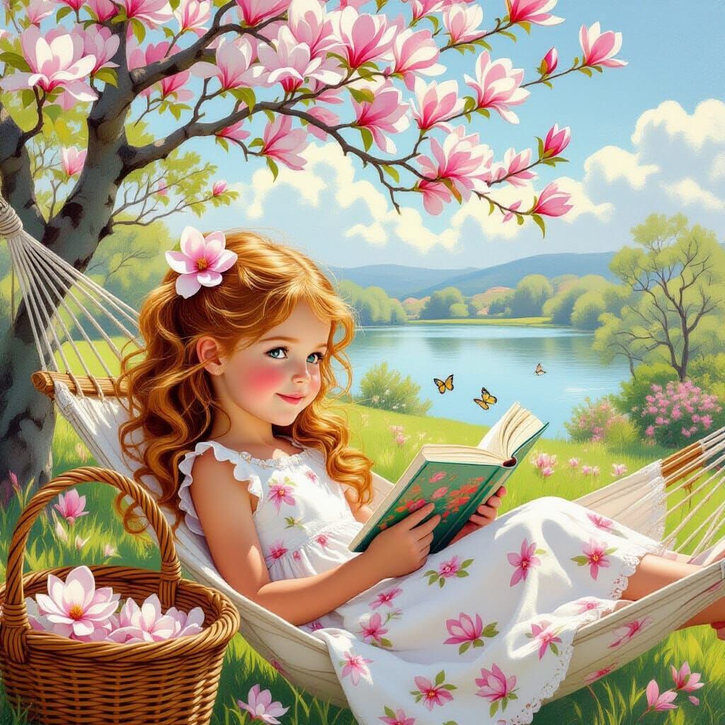 Girl in Hammock: Hyperdetailed Oil Painting