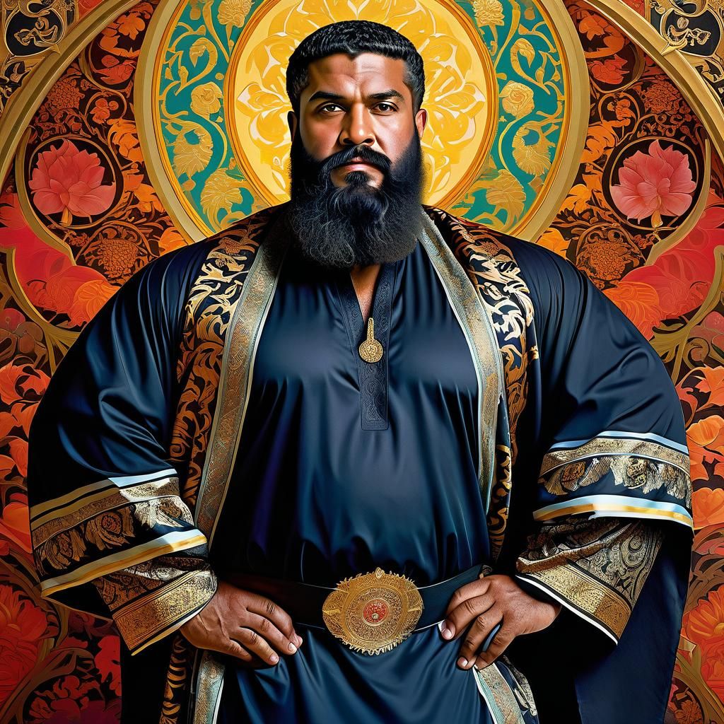 Powerful Middle Eastern Warrior in Opulent Brocade