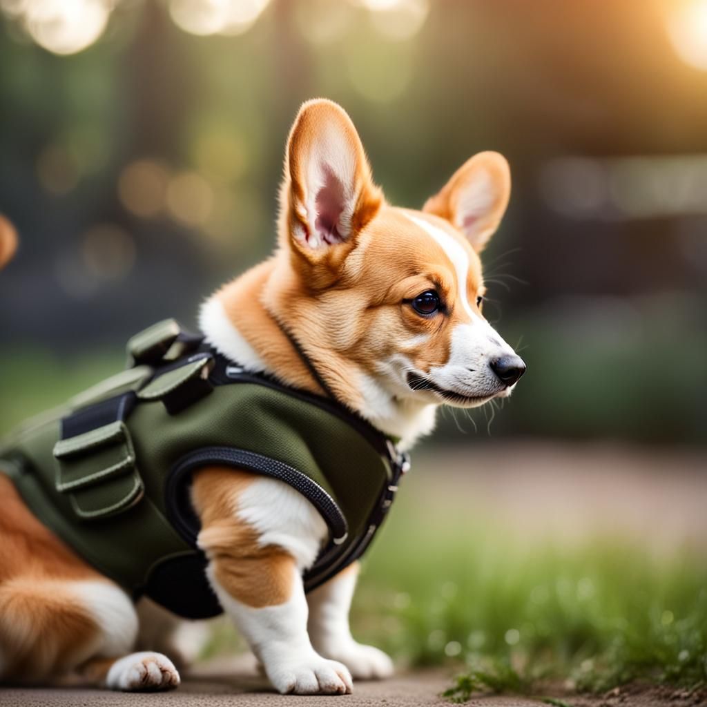Corgi in Military Gear