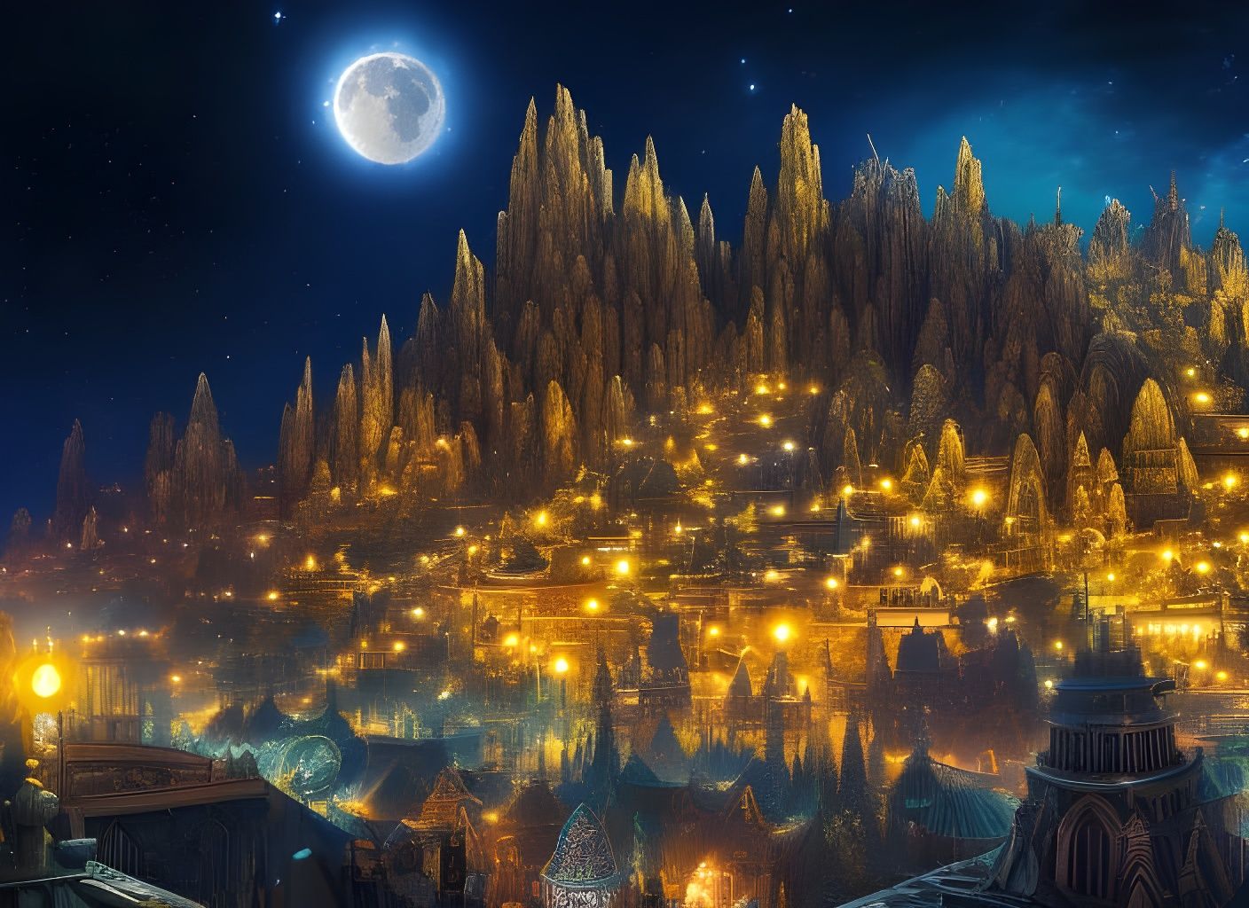 Surreal Cityscape Under a Vibrant Indigo Sky