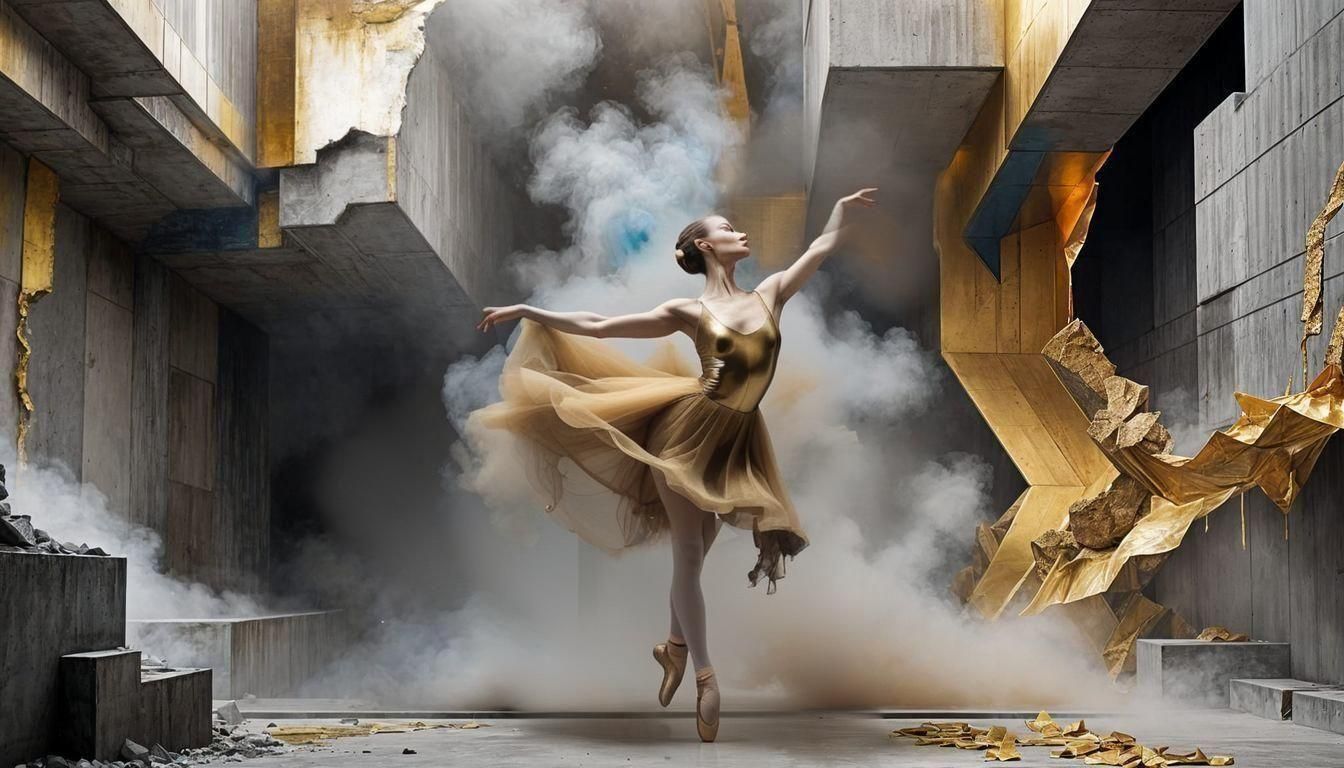 Surreal Ballet in Smokey Dreamscape
