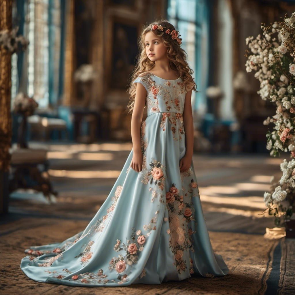 Beautiful Young Woman in a Flowing Silk Dress in a Sunny For...