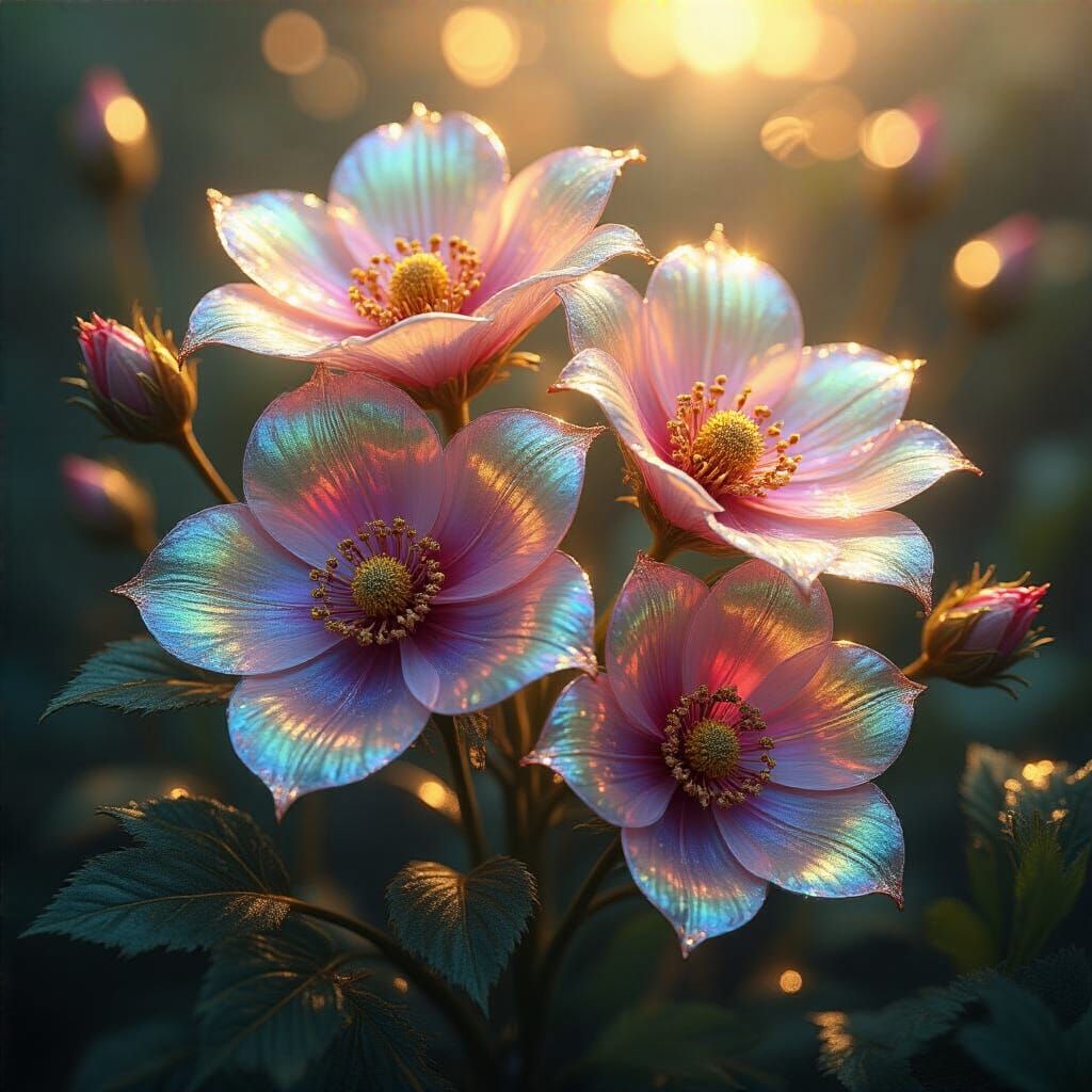 Iridescent Fantasy Flowers in Cosmic Astral Illustration