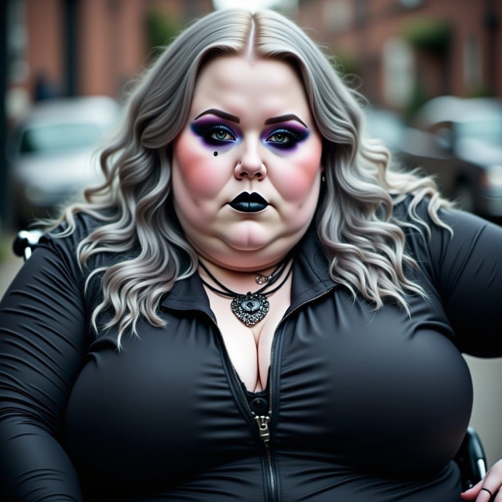 Gothic Girl in Wheelchair with Piercings and Dark Makeup