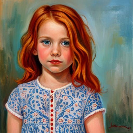 Surreal Portrait of Young Girl in Red Leopard Dress
