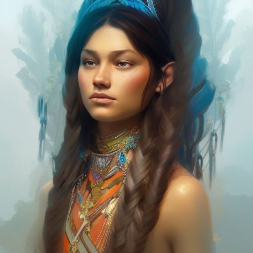 Regal Choctaw Princess Portrait in Artstation Style