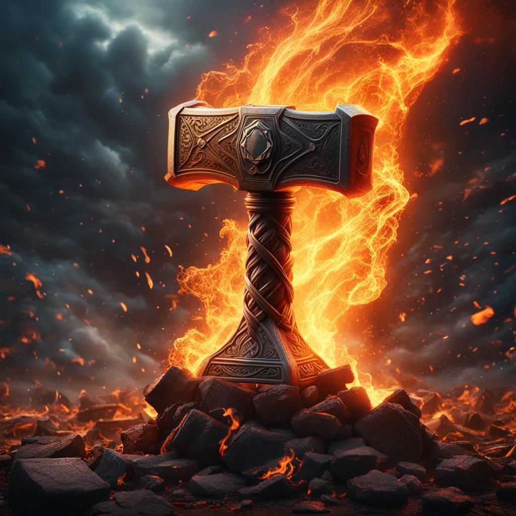 Fantastical Fire of Mjolnir in Vibrant Colors