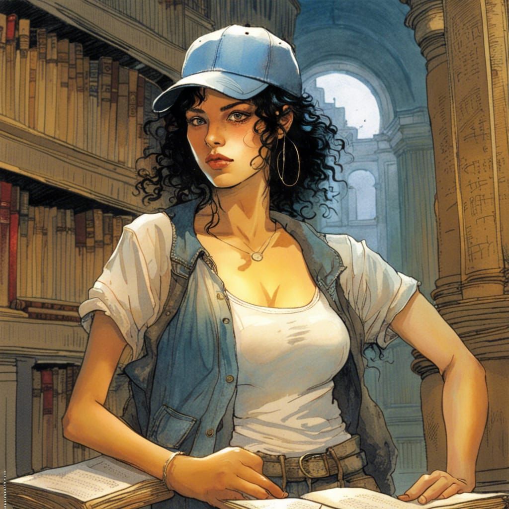 Dark Fantasy Girl Discovers Ancient Tomes in Old Library