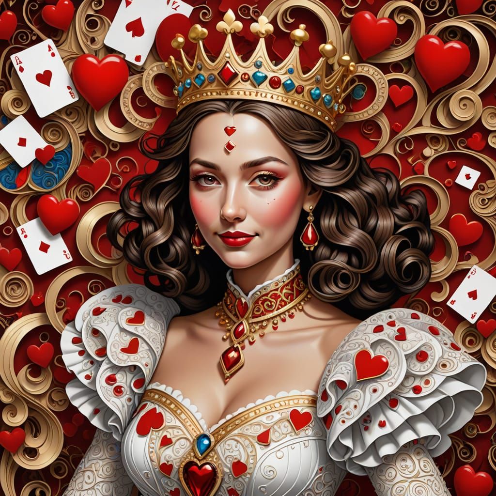 Queen of Hearts Fractal Portrait in Psychedelic Style