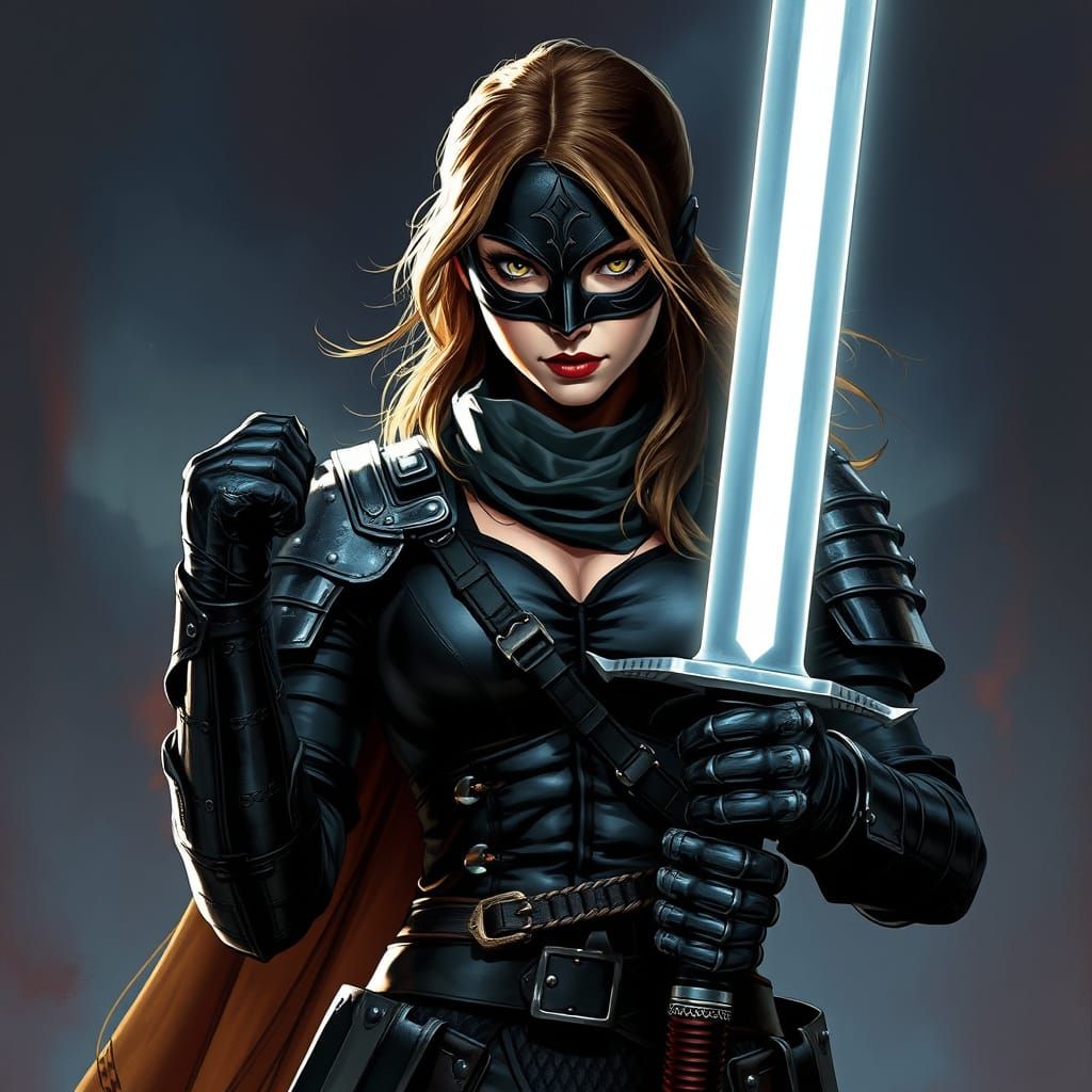 Woman with White Sword in Dark Fantasy Style