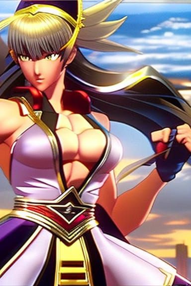 Sultry Female Video Game Character in Retro-Futuristic Style