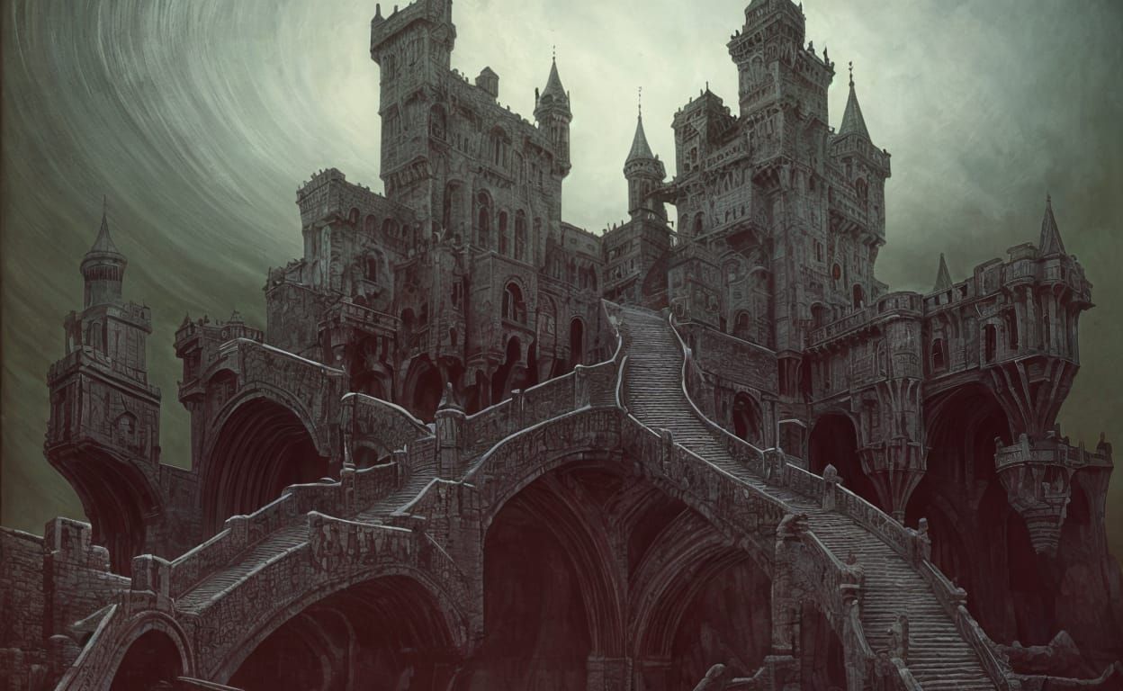 Surreal Castle with Drawbridges: An Architectural Dreamscape