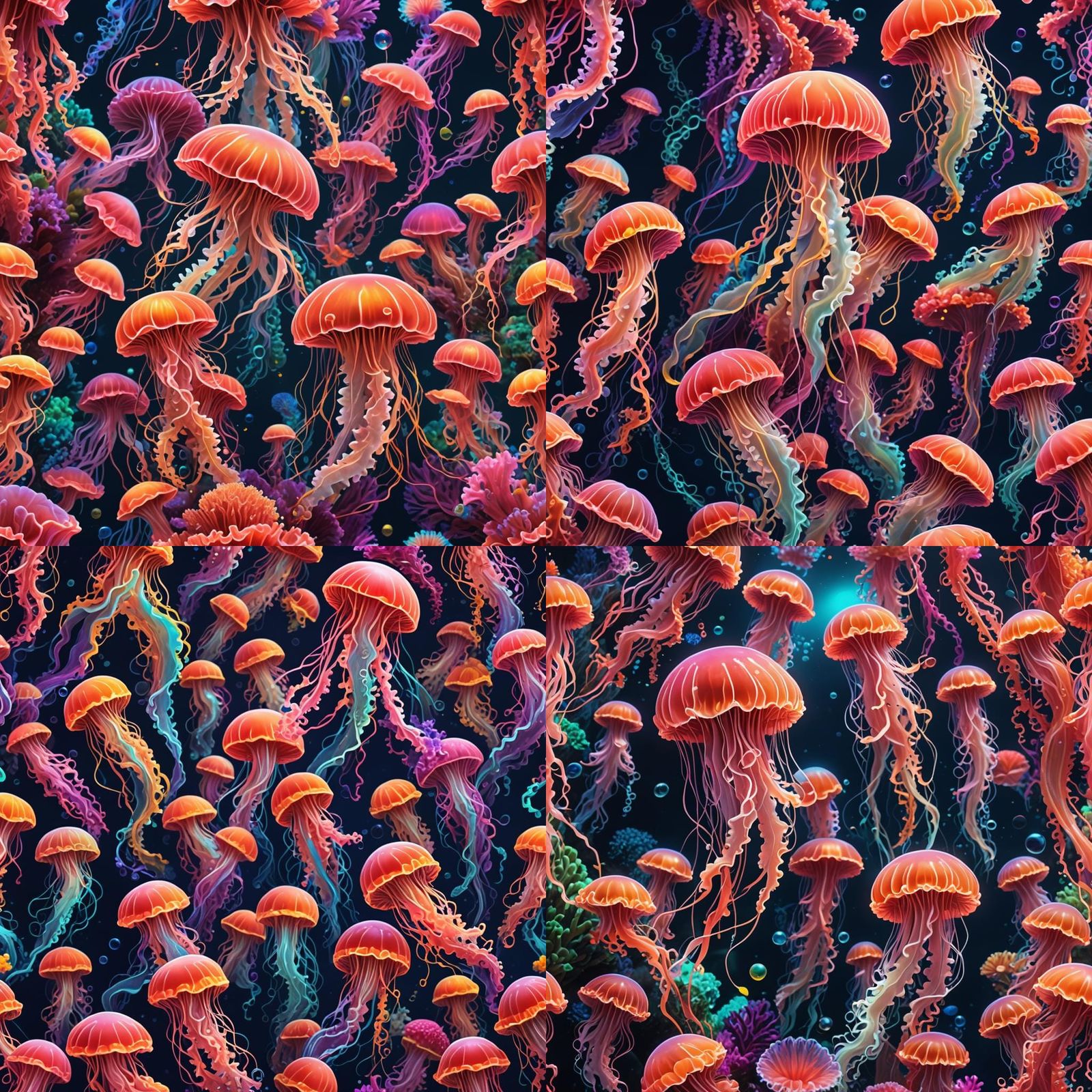 Vibrant Underwater Scene with Hypnotic Jellyfish in Hyperrea...