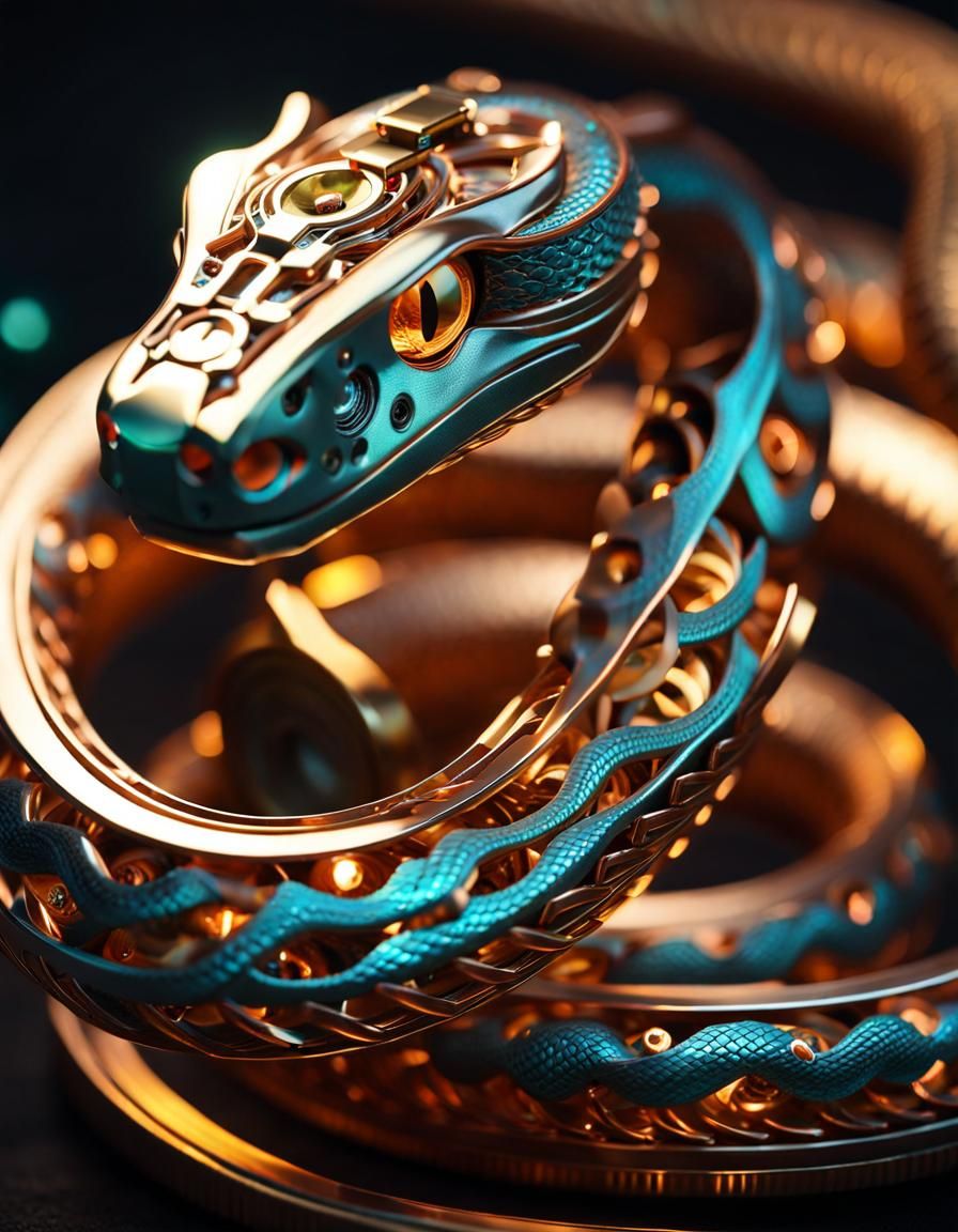 Glowing Clockwork Serpent in Vivid Detail