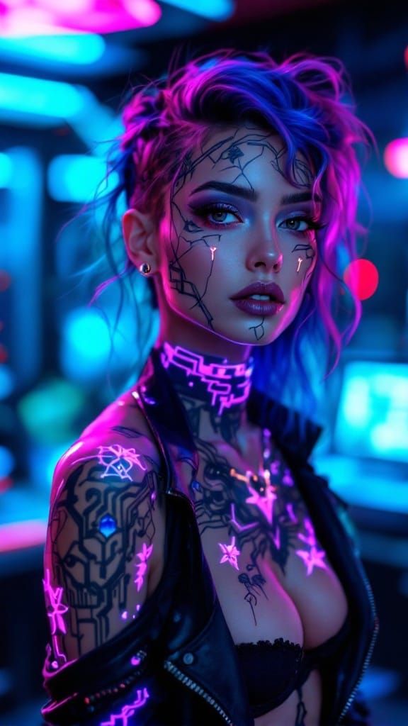 Futuristic Tattoo Artist in High-Tech Studio