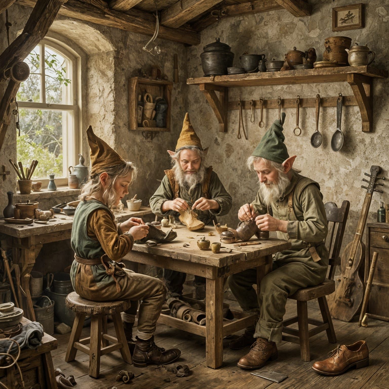Fairytale Shoemaker's Workshop with Elves at Work