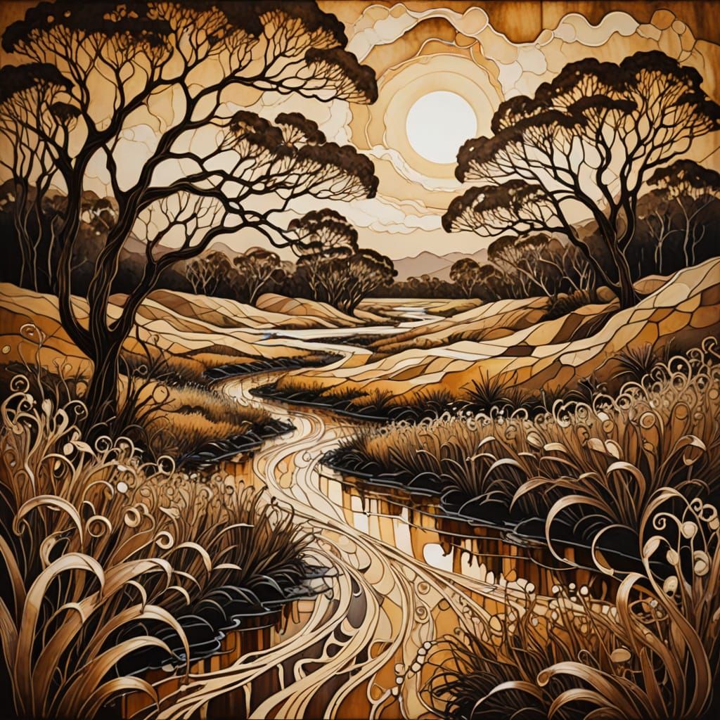 Abstract Australian Landscape with Swirling Patterns