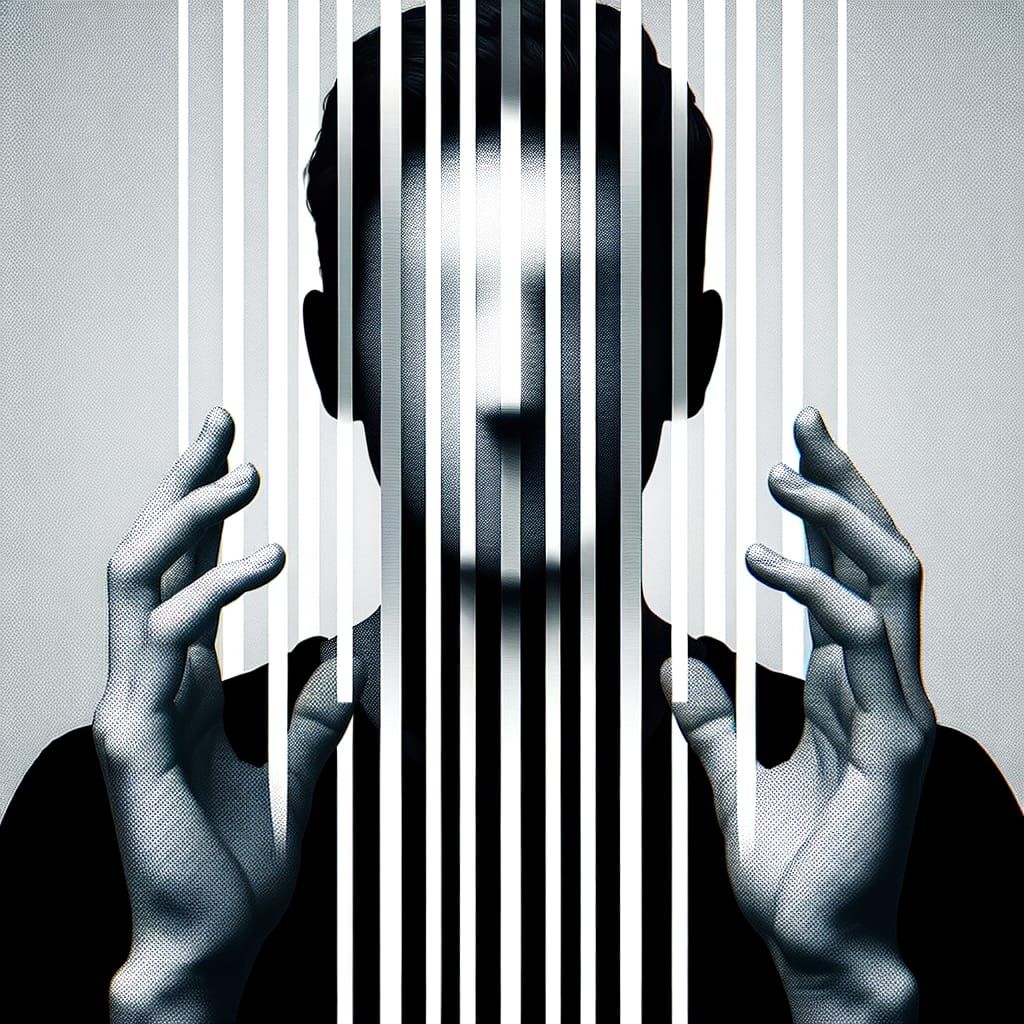 Figure in White Stripes, Mysterious Figure in Distressed Bac...